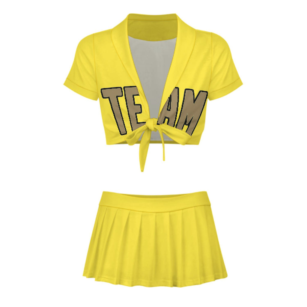 Custom Light Yellow Light Khaki Cheerleading Uniform Set