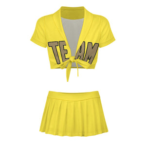Custom Light Yellow Light Khaki Cheerleading Uniform Set