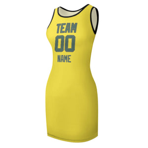 Custom Light Yellow Blue Green Sleeveless Vest Dress