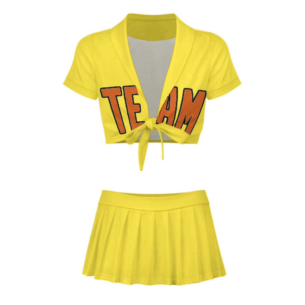 Custom Light Yellow Orange Cheerleading Uniform Set