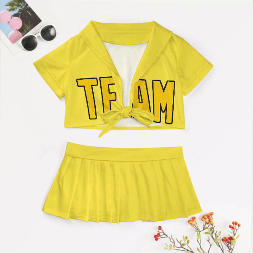 Custom Light Yellow Gold Cheerleading Uniform Set