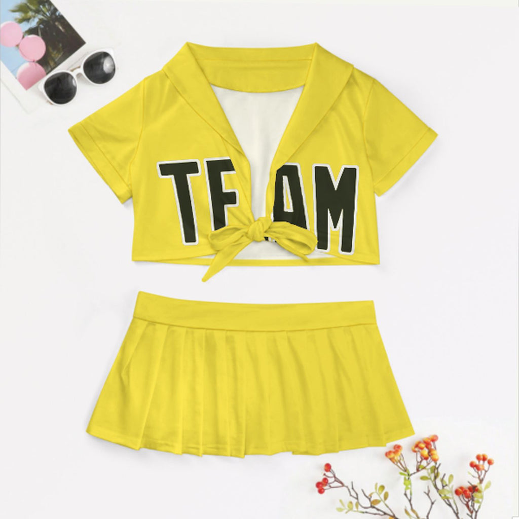 Custom Light Yellow Olive Cheerleading Uniform Set