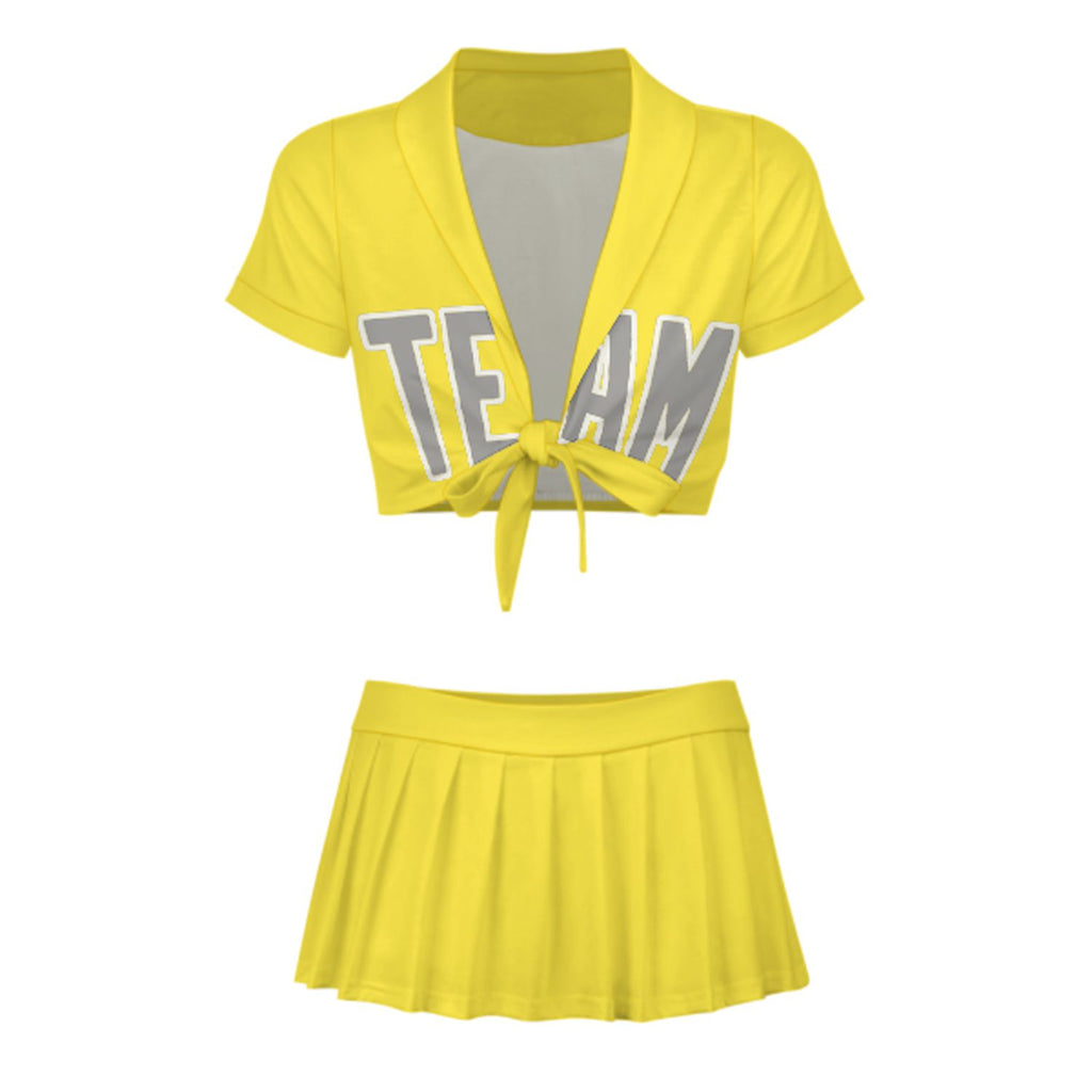 Custom Light Yellow Gray Cheerleading Uniform Set