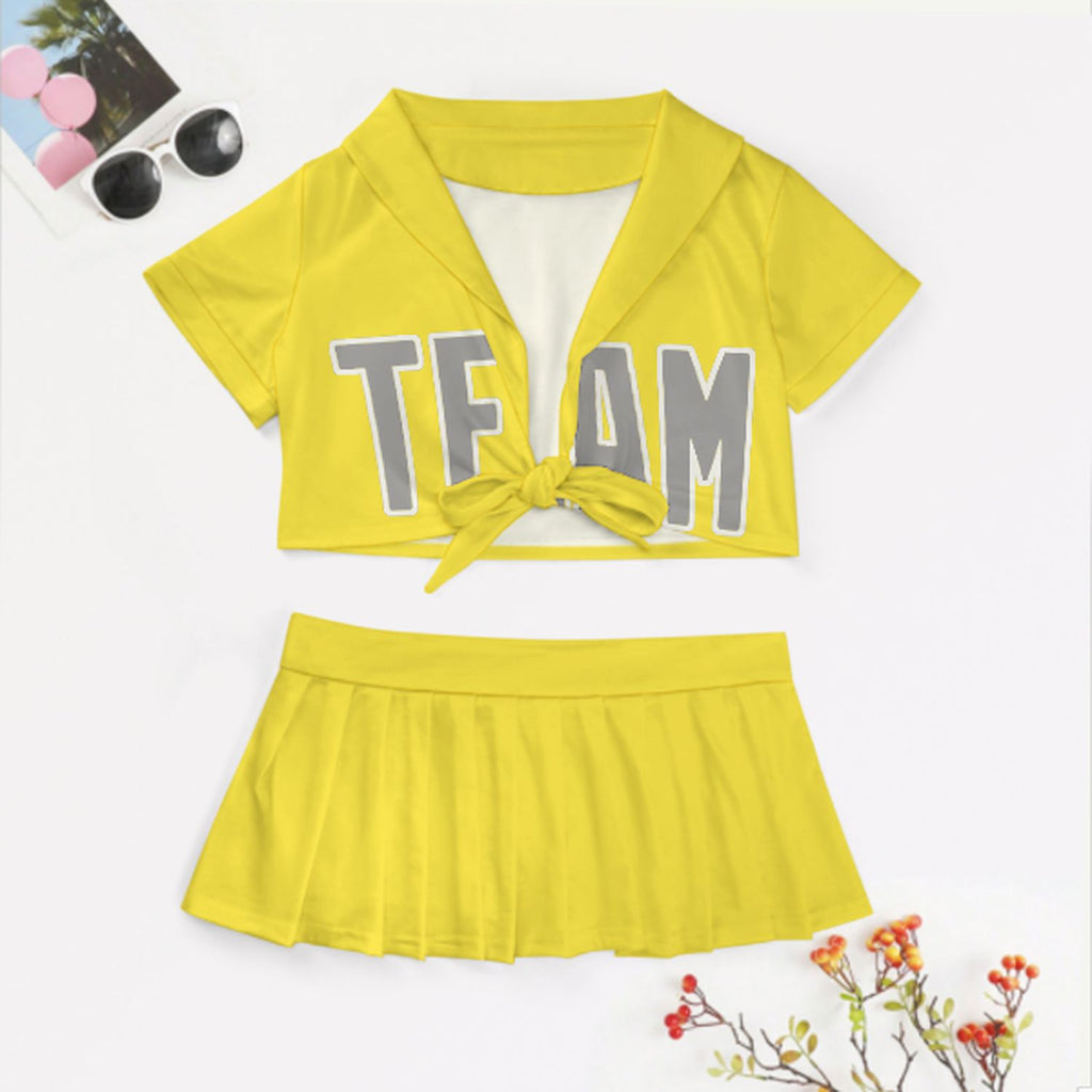 Custom Light Yellow Gray Cheerleading Uniform Set