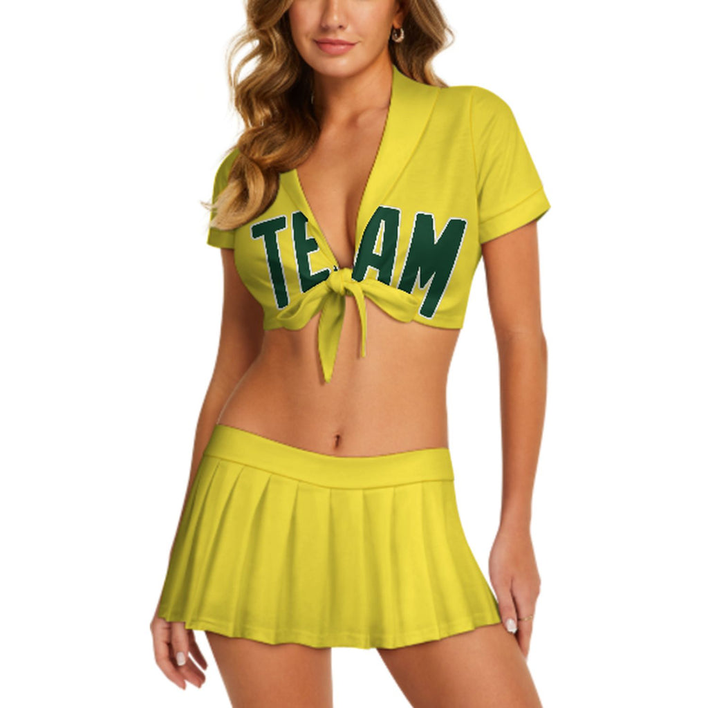 Custom Light Yellow Green Cheerleading Uniform Set