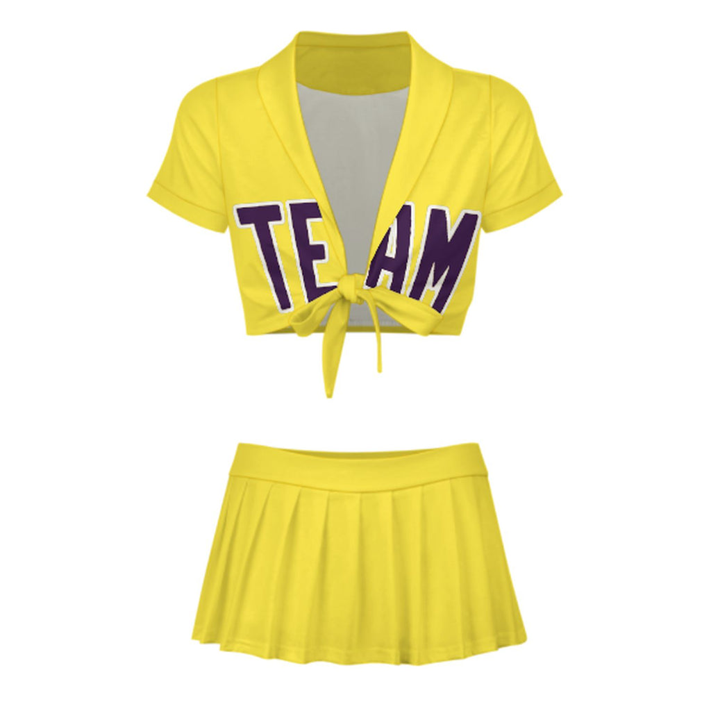 Custom Light Yellow Purple Cheerleading Uniform Set