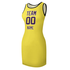 Custom Light Yellow Purple Sleeveless Vest Dress