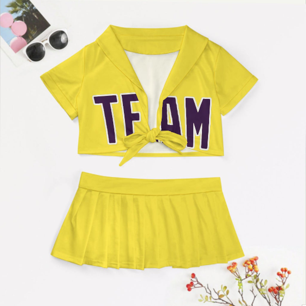 Custom Light Yellow Purple Cheerleading Uniform Set
