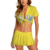 Custom Light Yellow Light Blue Cheerleading Uniform Set