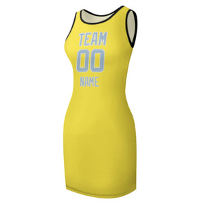 Custom Light Yellow Light Blue Sleeveless Vest Dress