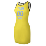 Custom Light Yellow Light Blue Sleeveless Vest Dress