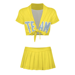 Custom Light Yellow Light Blue Cheerleading Uniform Set