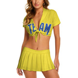Custom Light Yellow Sky Blue Cheerleading Uniform Set