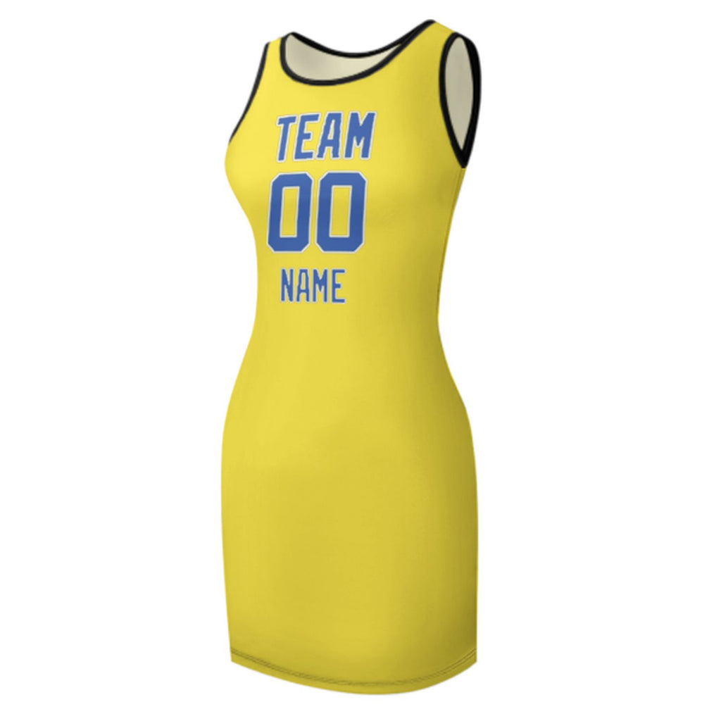 Custom Light Yellow Sky Blue Sleeveless Vest Dress