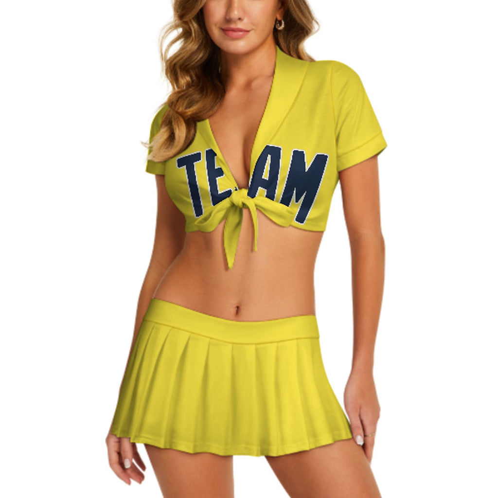 Custom Light Yellow Blue Cheerleading Uniform Set