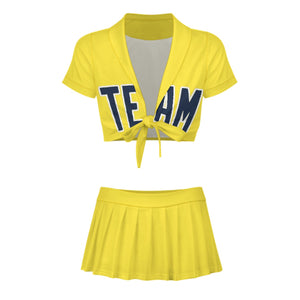 Custom Light Yellow Blue Cheerleading Uniform Set