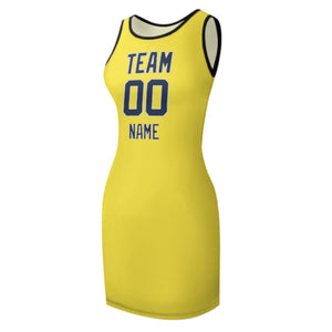 Custom Light Yellow Blue Sleeveless Vest Dress