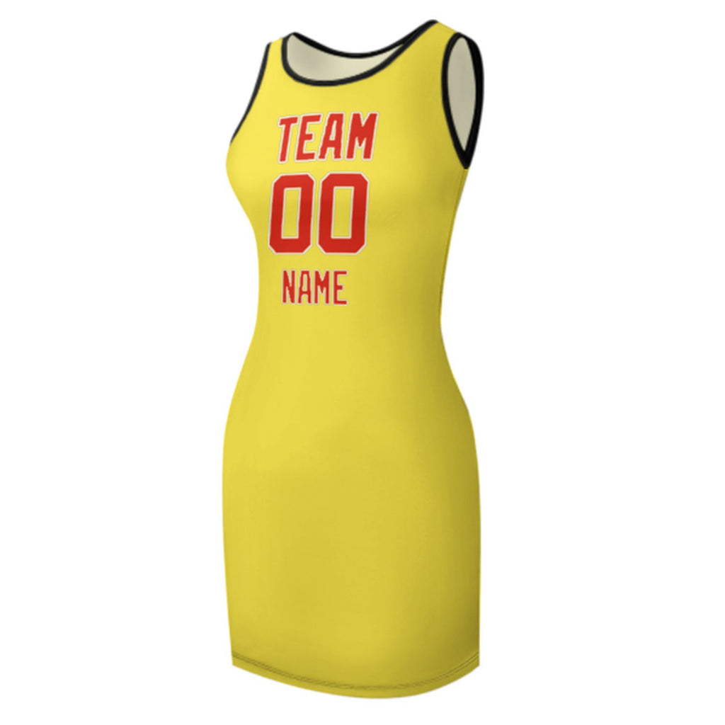 Custom Light Yellow Orange Red Sleeveless Vest Dress