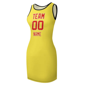 Custom Light Yellow Orange Red Sleeveless Vest Dress