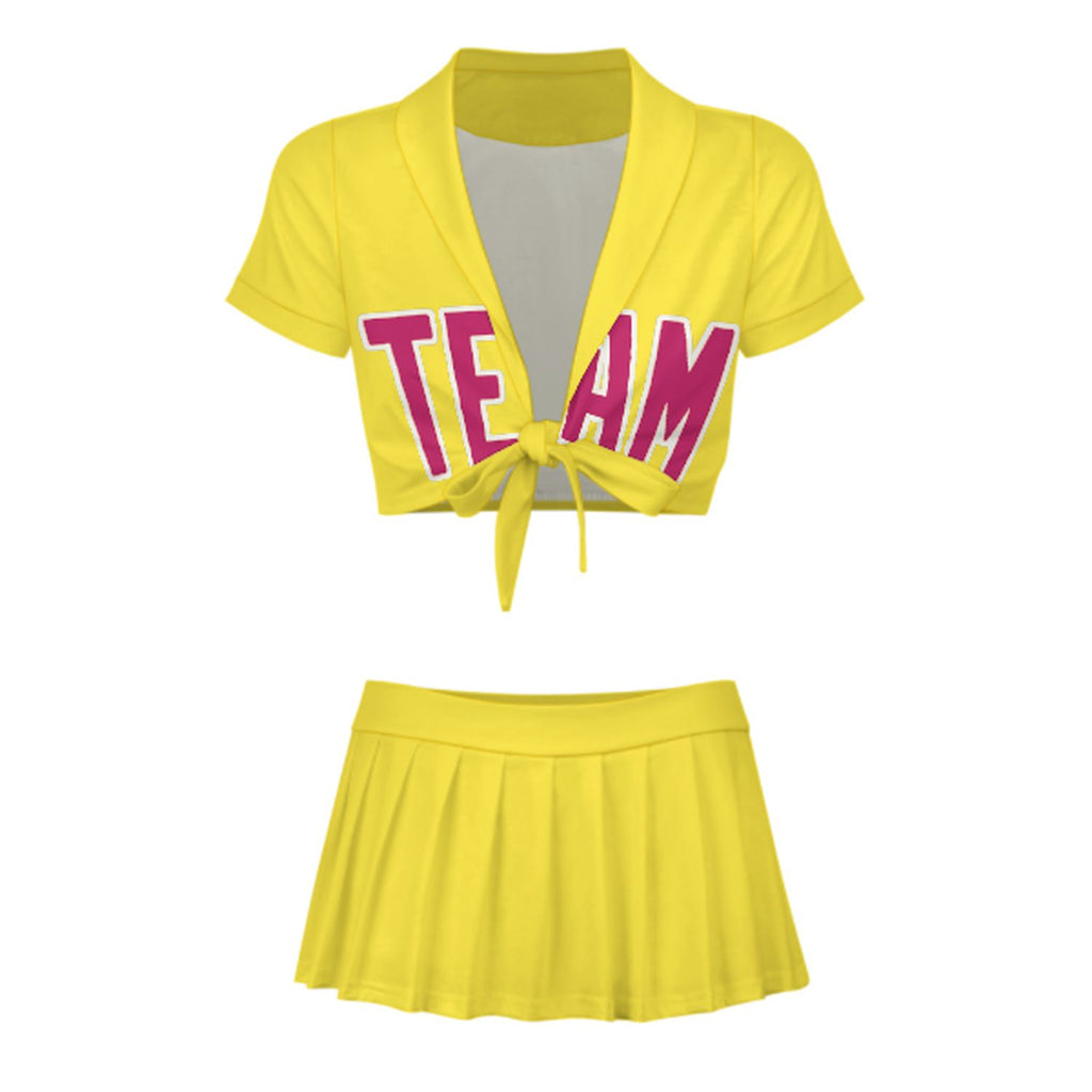 Custom Light Yellow Pink Cheerleading Uniform Set
