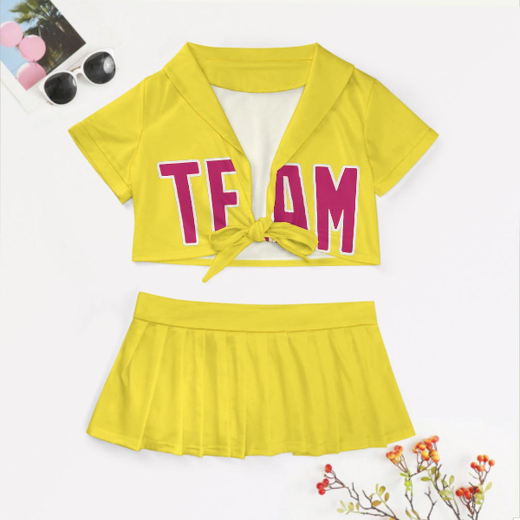 Custom Light Yellow Pink Cheerleading Uniform Set