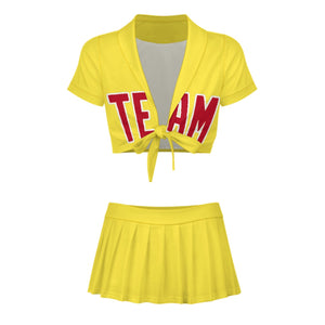 Custom Light Yellow Red Cheerleading Uniform Set
