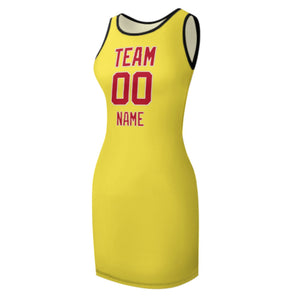 Custom Light Yellow Red Sleeveless Vest Dress