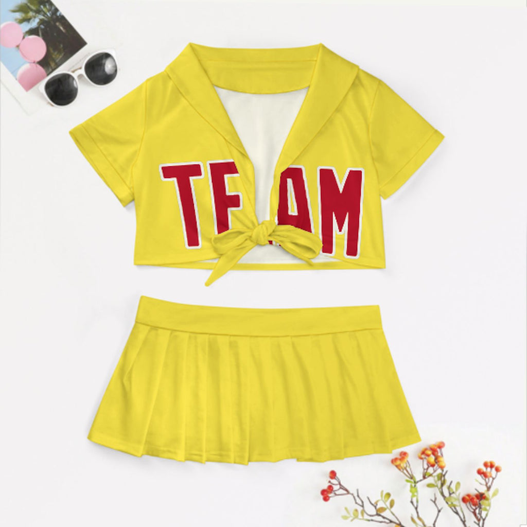 Custom Light Yellow Red Cheerleading Uniform Set