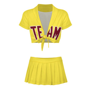 Custom Light Yellow Crimson Red Cheerleading Uniform Set