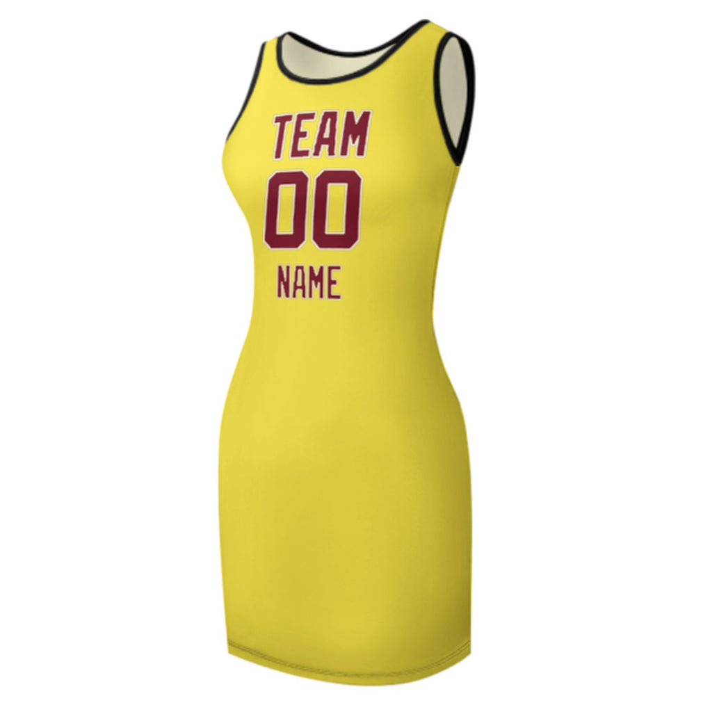 Custom Light Yellow Crimson Red Sleeveless Vest Dress