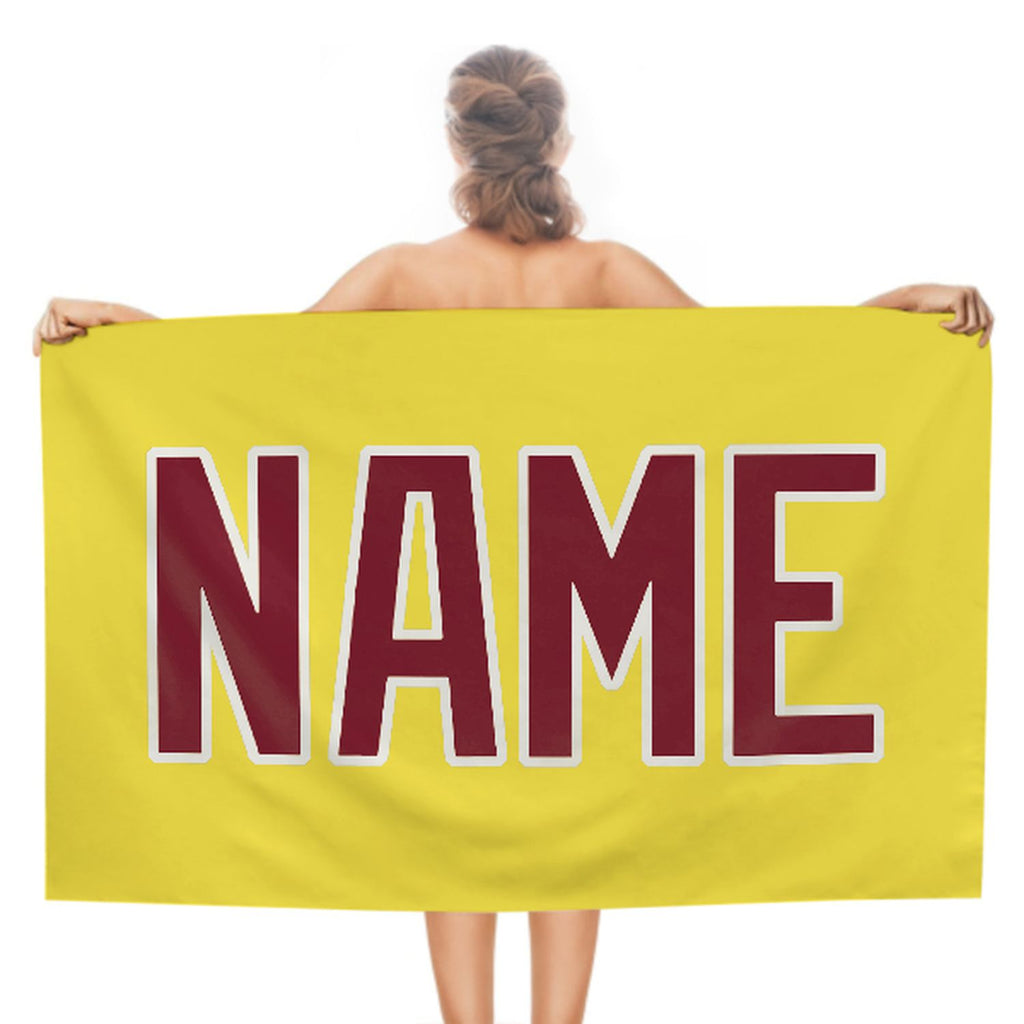 Custom Light Yellow Crimson Red Beach Towel