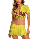 Custom Light Yellow Coral Red Cheerleading Uniform Set