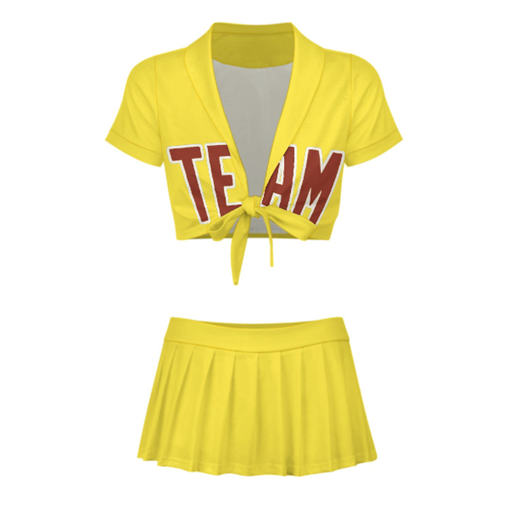 Custom Light Yellow Coral Red Cheerleading Uniform Set