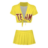 Custom Light Yellow Coral Red Cheerleading Uniform Set