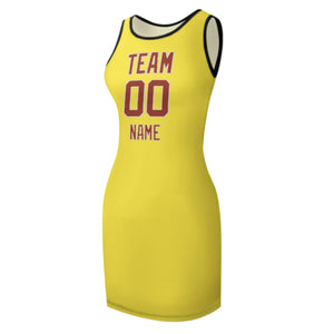 Custom Light Yellow Coral Red Sleeveless Vest Dress