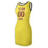 Custom Light Yellow Coral Red Sleeveless Vest Dress