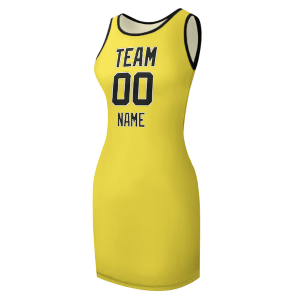 Custom Light Yellow Black Sleeveless Vest Dress