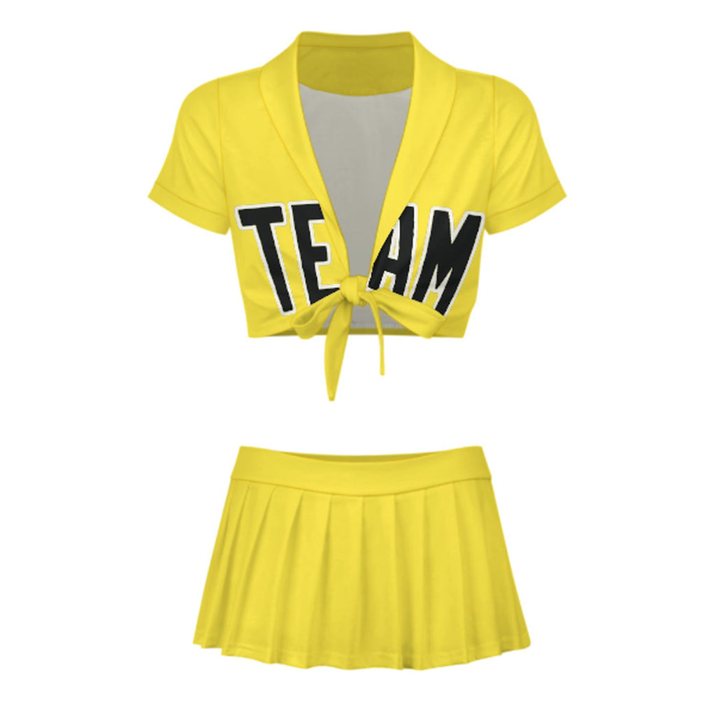 Custom Light Yellow Black Cheerleading Uniform Set