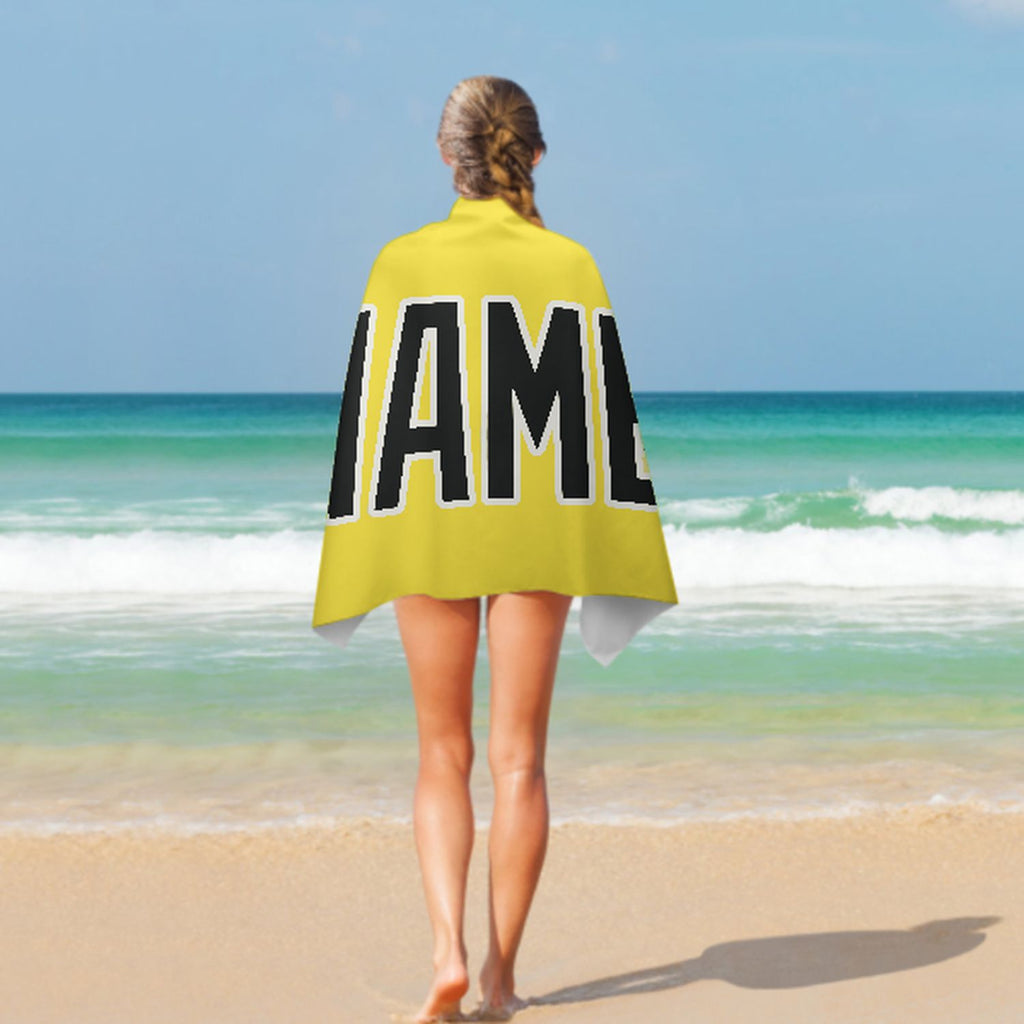 Custom Light Yellow Black Beach Towel