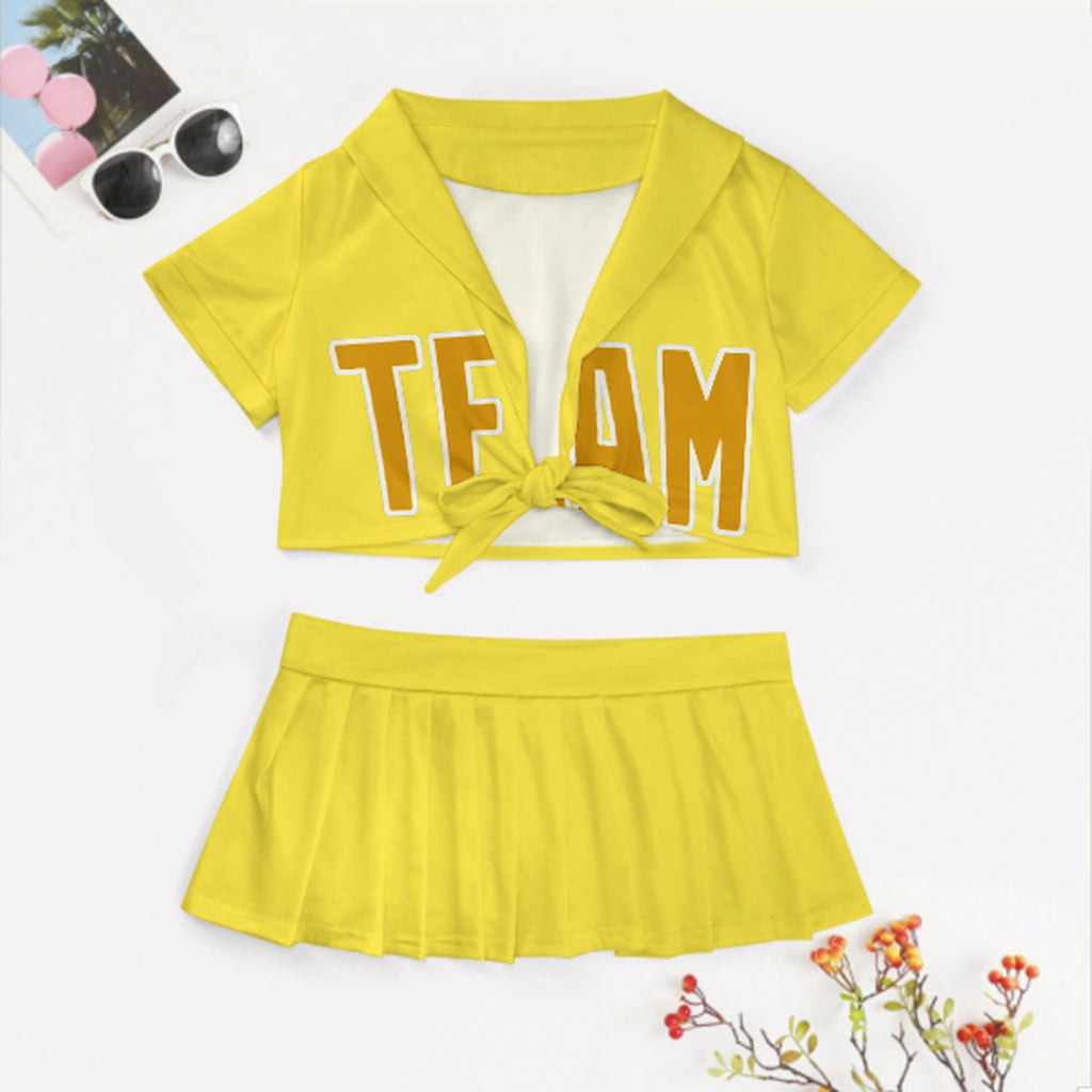 Custom Light Yellow Yellow Cheerleading Uniform Set