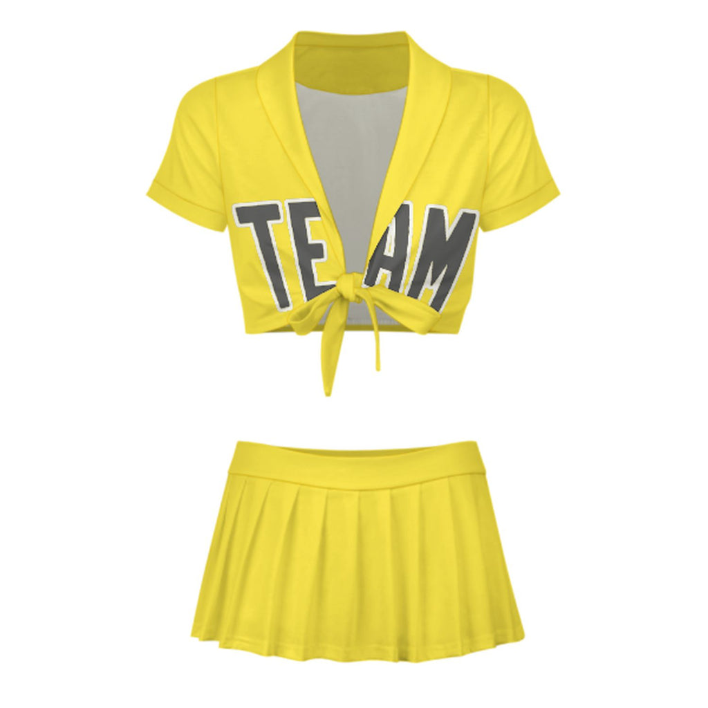 Custom Light Yellow Dark Grey Cheerleading Uniform Set