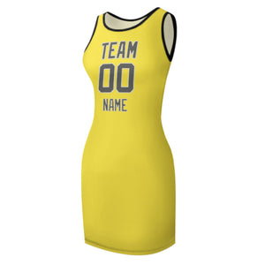 Custom Light Yellow Dark Grey Sleeveless Vest Dress