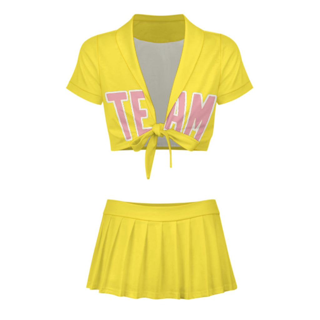 Custom Light Yellow Light Pink Cheerleading Uniform Set