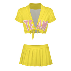 Custom Light Yellow Light Pink Cheerleading Uniform Set