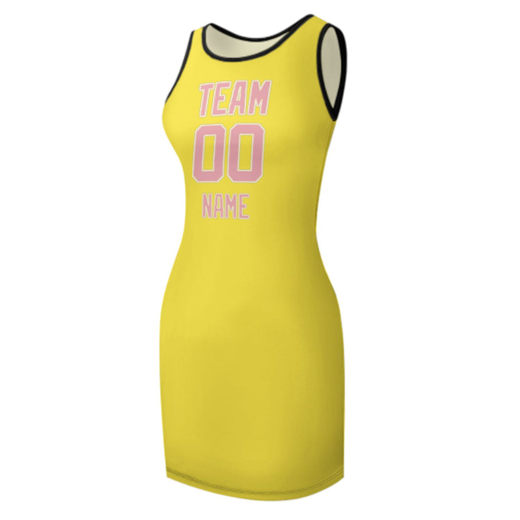 Custom Light Yellow Light Pink Sleeveless Vest Dress