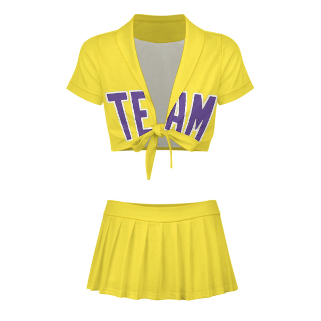 Custom Light Yellow Light Purple Cheerleading Uniform Set