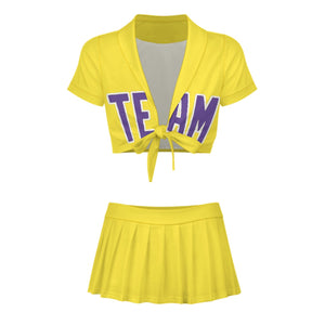 Custom Light Yellow Light Purple Cheerleading Uniform Set
