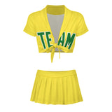 Custom Light Yellow Emerald Green Cheerleading Uniform Set