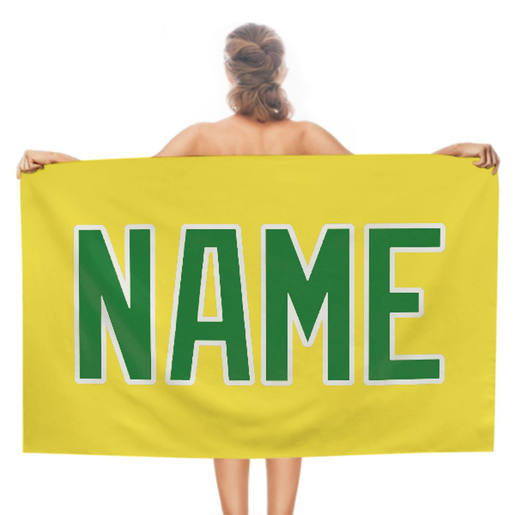 Custom Light Yellow Emerald Green Beach Towel