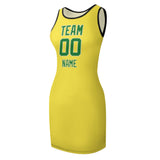 Custom Light Yellow Emerald Green Sleeveless Vest Dress